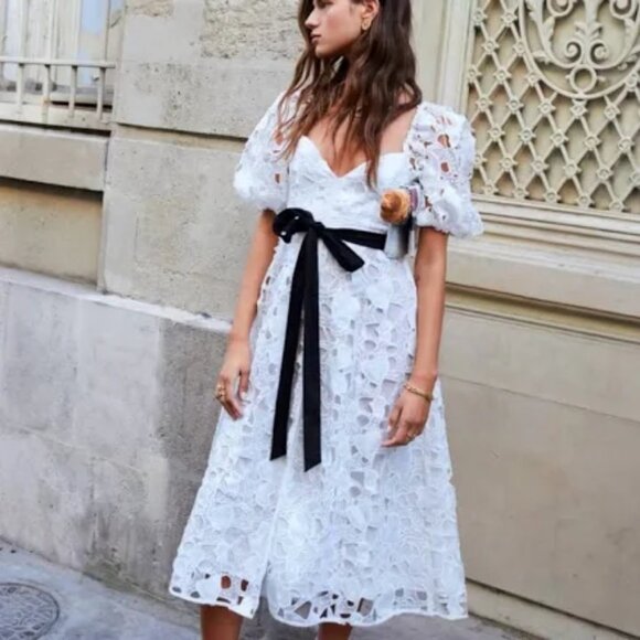 For Love & Lemons Dresses & Skirts - For Love & Lemons Marlene Midi Dress White Black Hearts M NWT